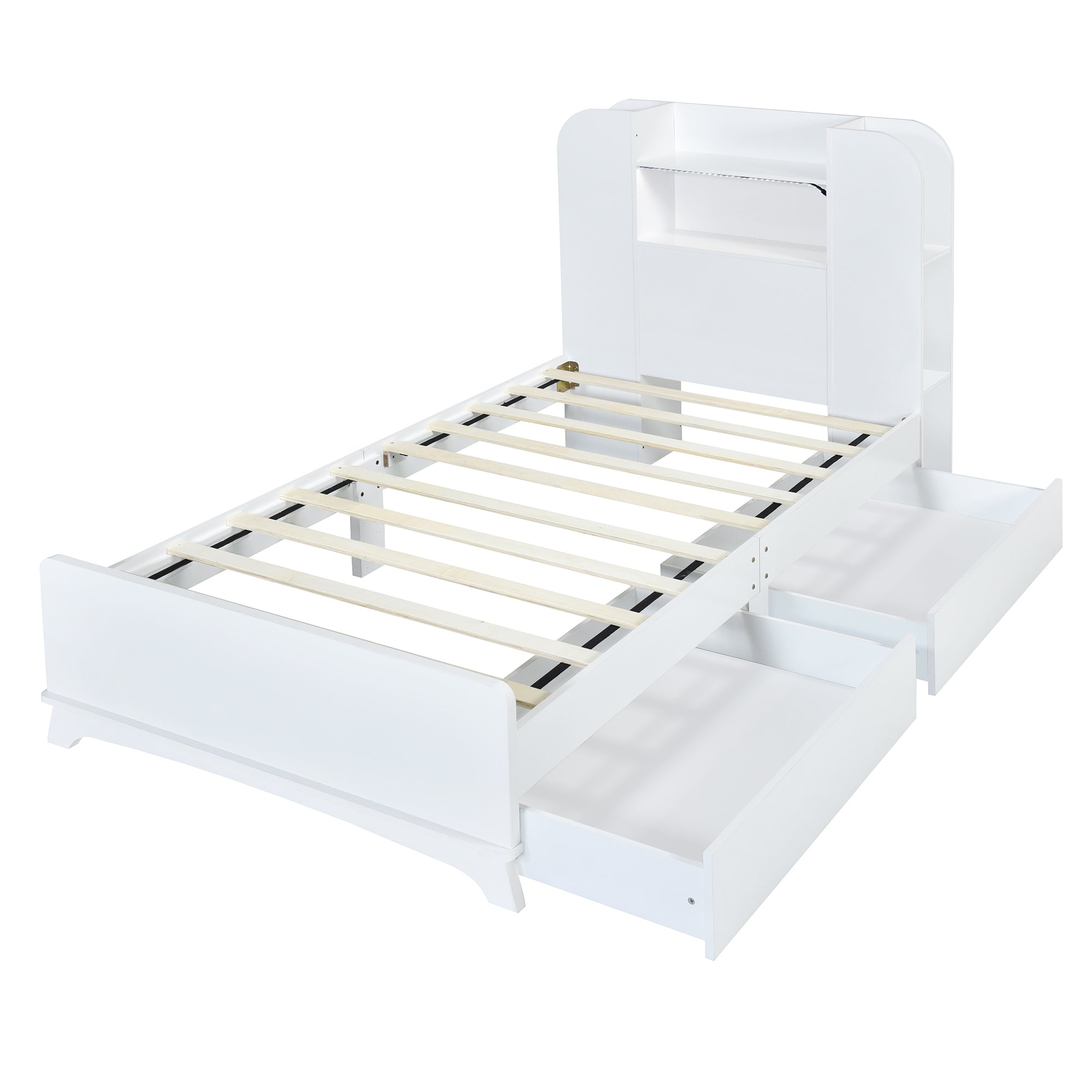 Twin Size Storage Platform Bed Frame with with Two Drawers and Light Strip Design in Headboard,White - Atlantic Fine Furniture Melbourne FL
