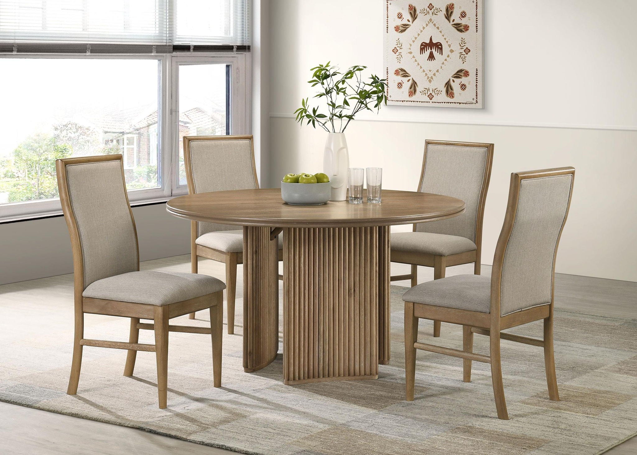 Adina 53-inch Round Wood Dining Table Distressed Light Brown - Atlantic Fine Furniture Melbourne FL