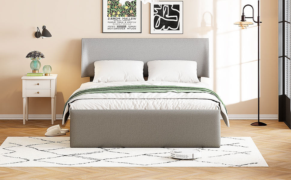 Full Size Sleigh Bed with Side-Tilt Hydraulic Storage System, Linen Upholstery, Gray - Atlantic Fine Furniture Melbourne FL