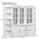 Retro Style Wall Suit With Glass Doors, 75.25" Tall Display Cabinets & Triangle Sided Bookshelves - White