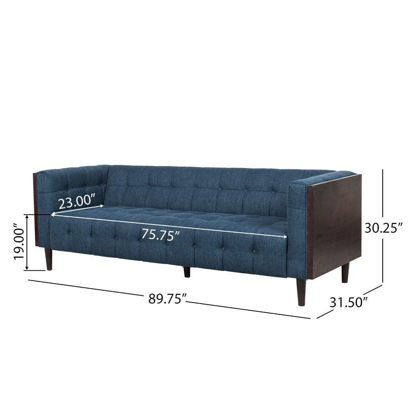 Contemporary Mid-Century Charm 3 Seater Sofa With Button Tufted Waffle Stitching