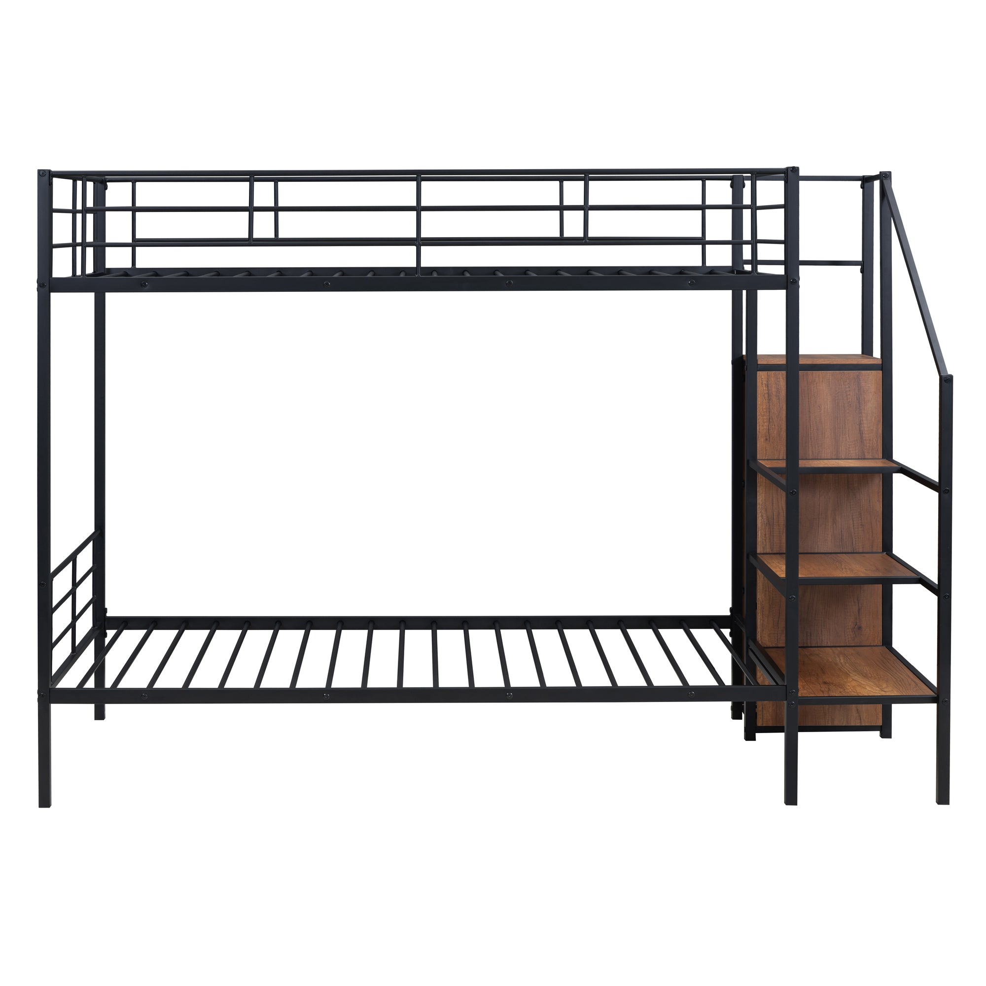 Twin Over Twin Metal Bunk Bed with Lateral Storage Ladder and Wardrobe, Black - Atlantic Fine Furniture Melbourne FL