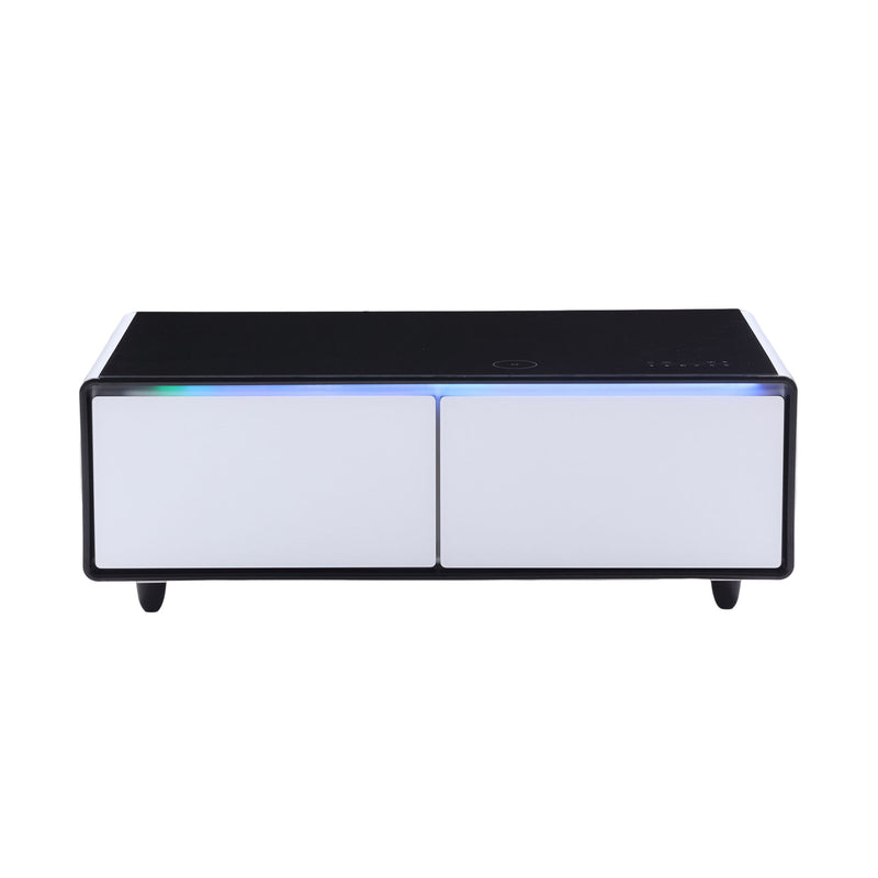 Modern Smart Coffee Table With Built-In Fridge, Bluetooth Speaker, Wireless Charging Module, Touch Control Panel, Power Socket, USB Interface, Outlet Protection, Atmosphere Light