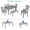 6 Pieces Kitchen Dining Set, Rectangular Wooden Dining Table With 4 Chairs And A Bench