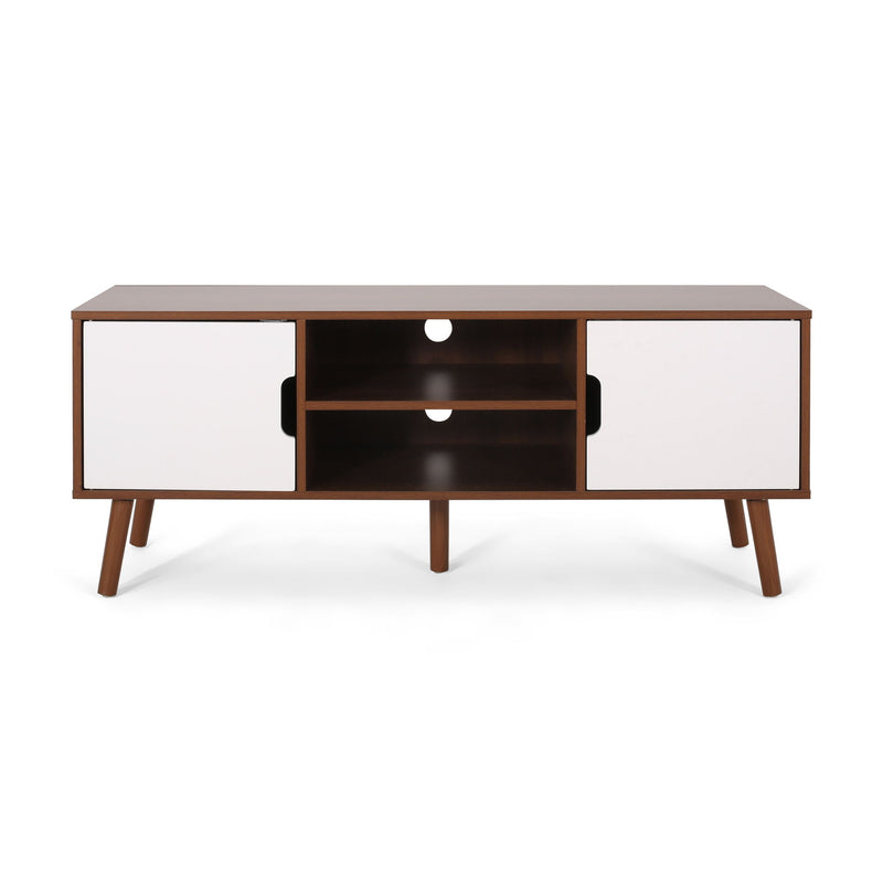 TV Stand With Shelves And Splayed Legs - White / Walnut