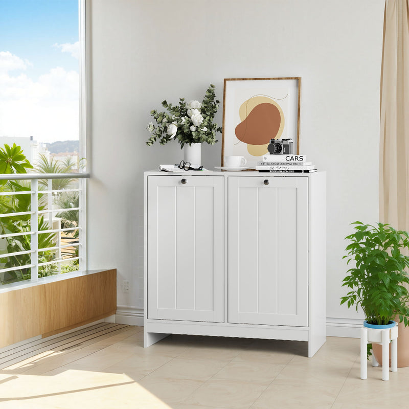 Tilted Laundry Hamper With Removable Basket, Hidden Laundry Hamper, Bathroom Storage Cabinet, Free Standing Organizer - White