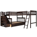 Solid L Shaped Bunk Bed With 3 Drawers, Ladder And Staircase