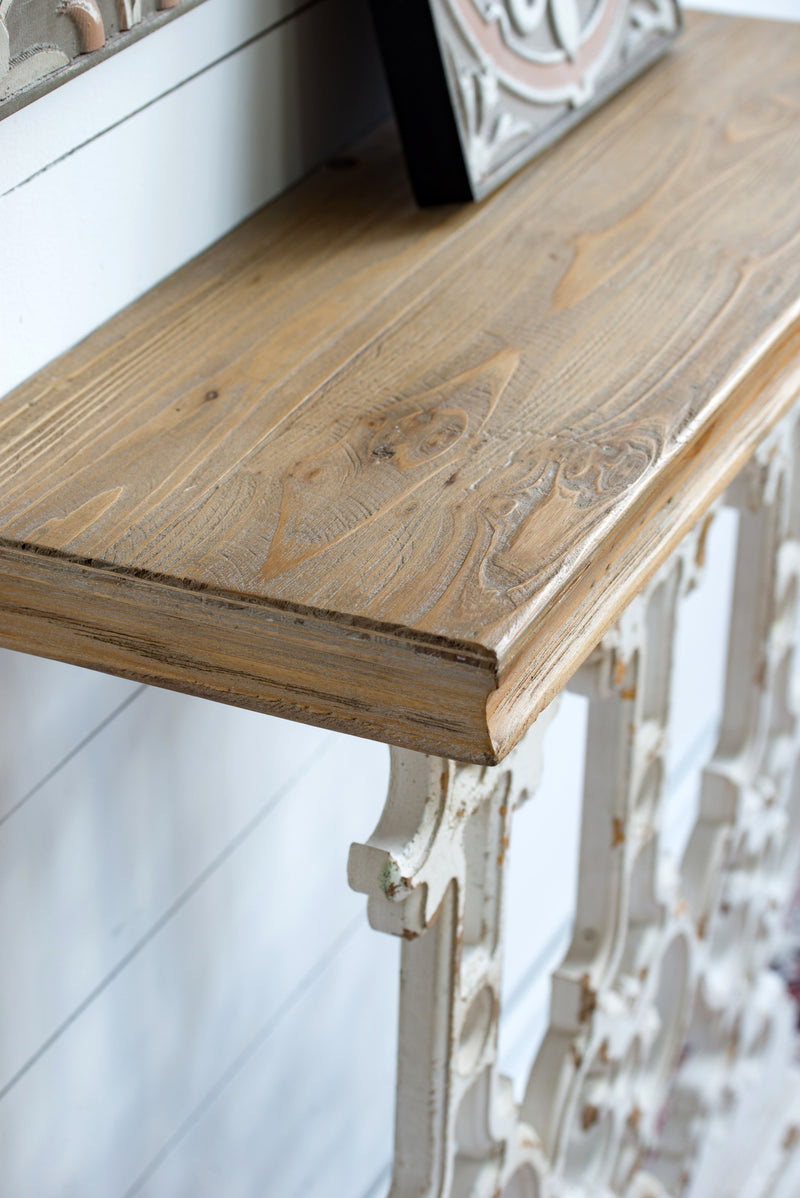 Classic Vintage Console Table With Wood Top - White Wash / Brown