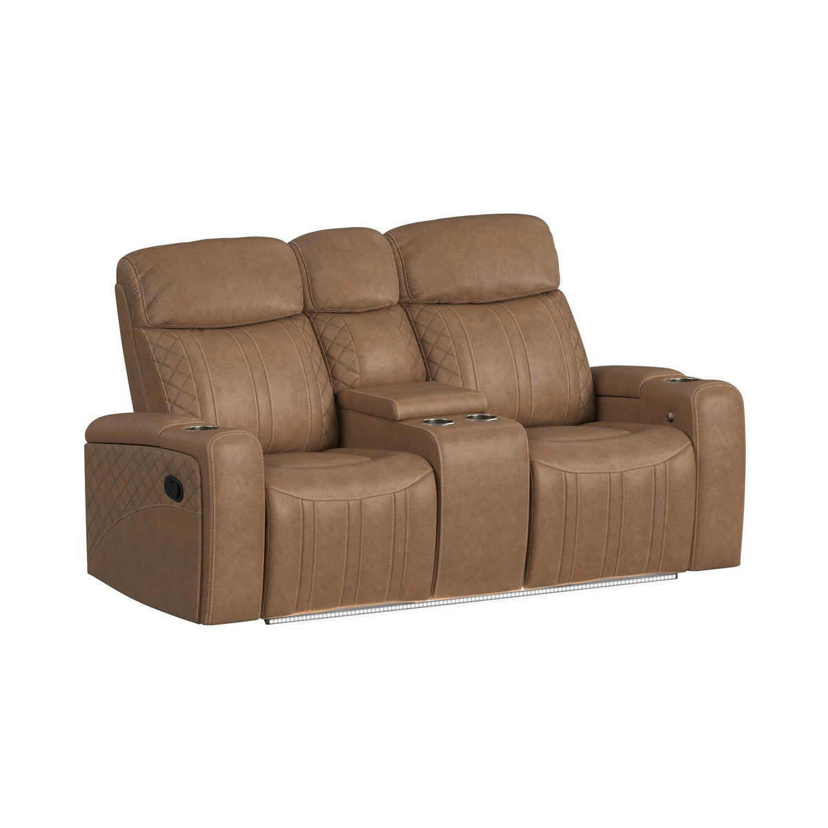 Side Kick Loveseat With Console, Cupholders And White Led Light in Simba Saddle by Elements International