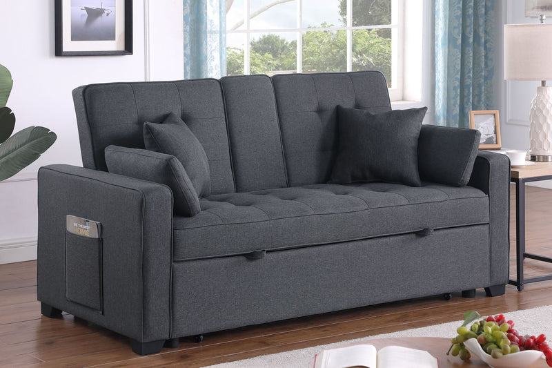 Cody II - 69.5"W Dark Gray Linen Convertible Sleeper Loveseat With Cup Holder, Charging Ports and Pocket