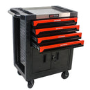 Removable 4 Drawer Metal Tool Cart With Lock - Black / Red