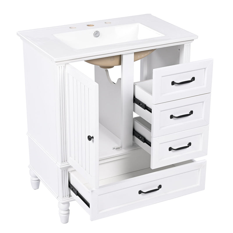 30" Bathroom Vanity With Sink, 3 Drawers, Adjustable Feet