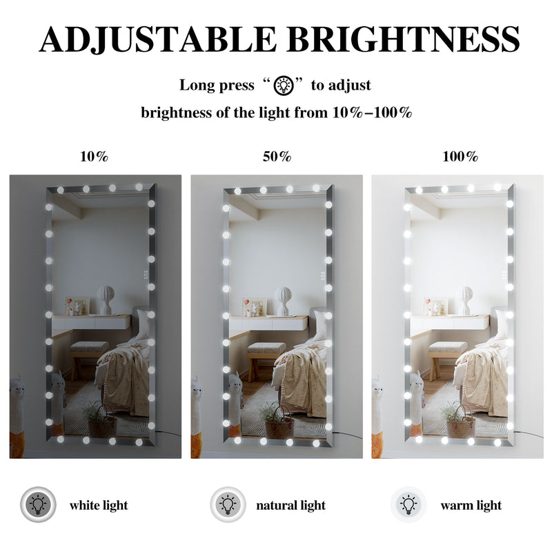 Full Length Mirror With Lights Full Body Vanity Mirror With 3 Color Modes Lighted Standing Floor Mirror For Dressing Room Bedroom Wall Mounted Touch Control