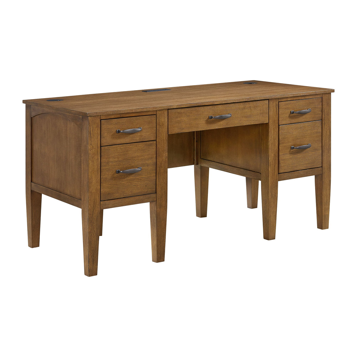 Portico Half Pedestal Desk With Power / USB in Brown Oak by Elements International