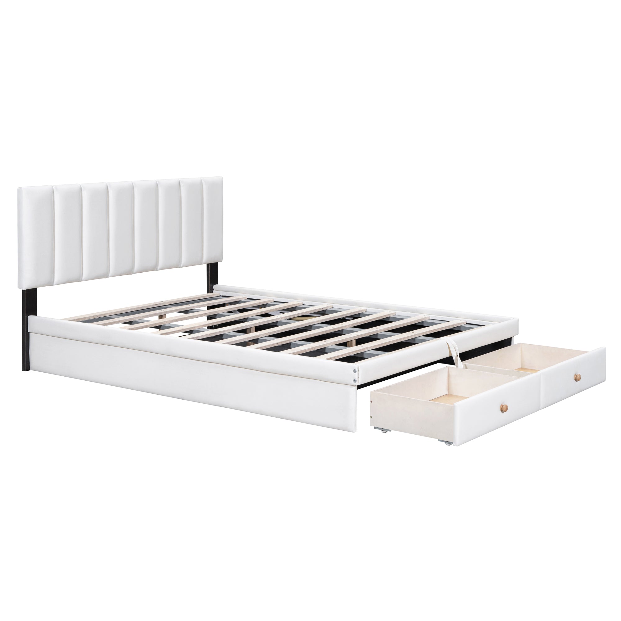 Full Size Upholstered Bed with Hydraulic Storage System and Drawer, White - Atlantic Fine Furniture Melbourne FL