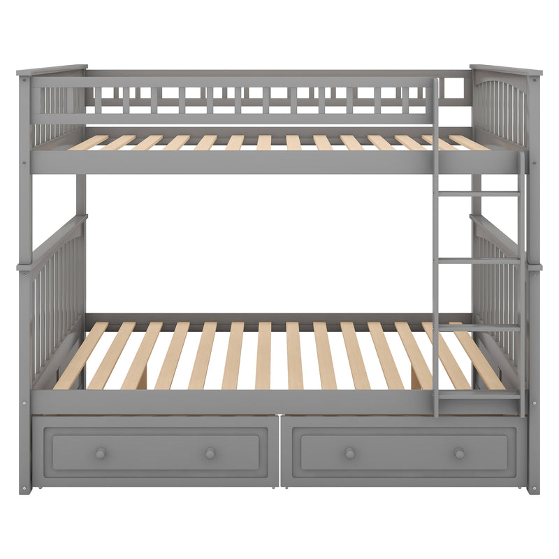 Full over Full Bunk Bed with Drawers, Convertible Beds, Gray(OLD SKU:SM000241AAE-1)