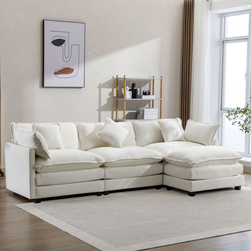 L-Shape Chenille Upholstered Sofa For Living Room Modern Luxury Sofa Couch With Ottoman And 5 Pillows For Living Room