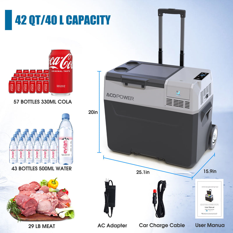 Car Freezer Portable Refrigerator Freezer With App Control And 6'' Off-Road Wheels, 12V, 45W Cooler Freezer, Low Noice