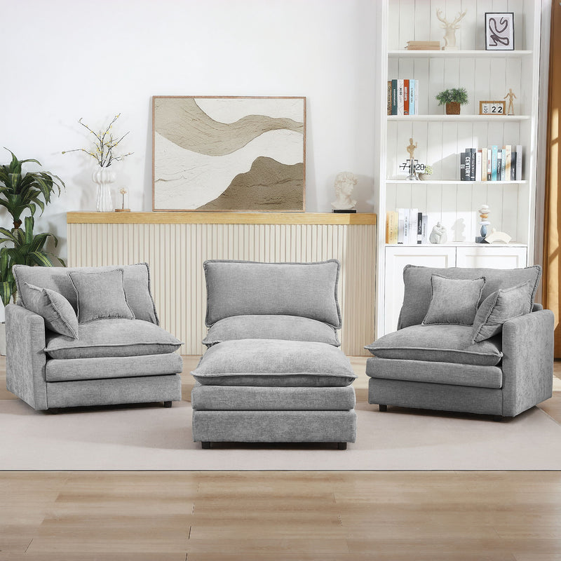 Modular Sectional Sofa L-Shaped Couch Set With Movable Ottoman - Gray