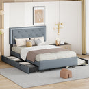Full Size Velvet Storage Platform Bed, with 2 Big Drawers, T Size Trundle and LED Light, Gray