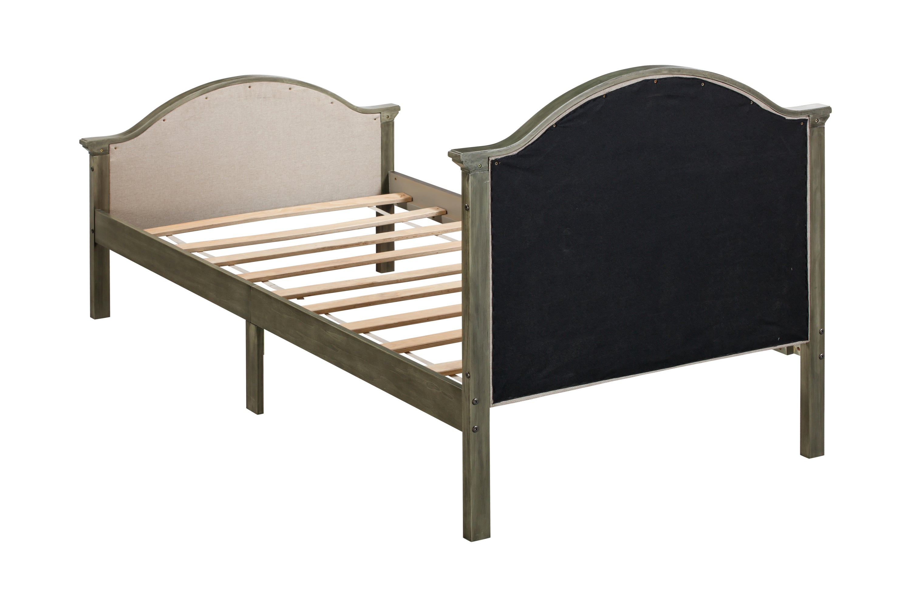 Twin Bed with Upholstered Headboard and Footboard, with Slats,Grey