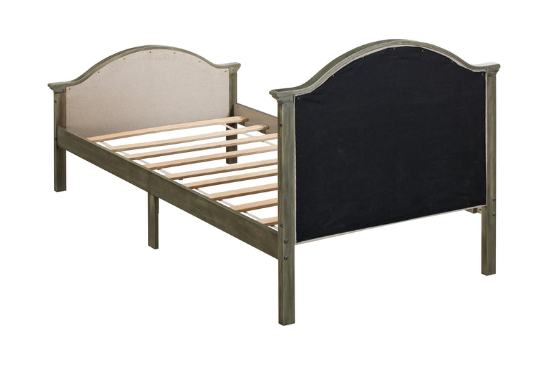 Twin Bed with Upholstered Headboard and Footboard, with Slats,Grey