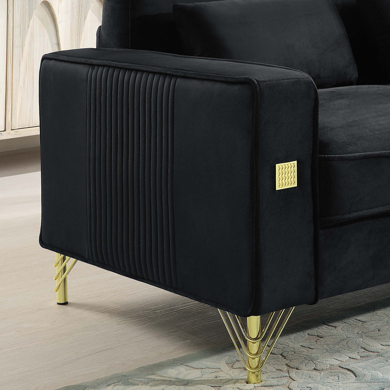 Velvet Sofa With Pillows And Gold Finish Metal Leg For Living Room