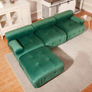 Modular Sectional Sofa Couch, Modern L Shaped Cloud Couch with Reversible Ottoman Convertible Button Tufted Velvet Fabric Couches for Living Room, DIY Combination,Green