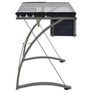 Melo - Glass Top DRAFting Table With Storage - Silver - Atlantic Fine Furniture Inc