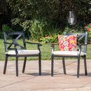 Outdoor Dining Chair Set With Water Resistant Cushions - Black / Ivory