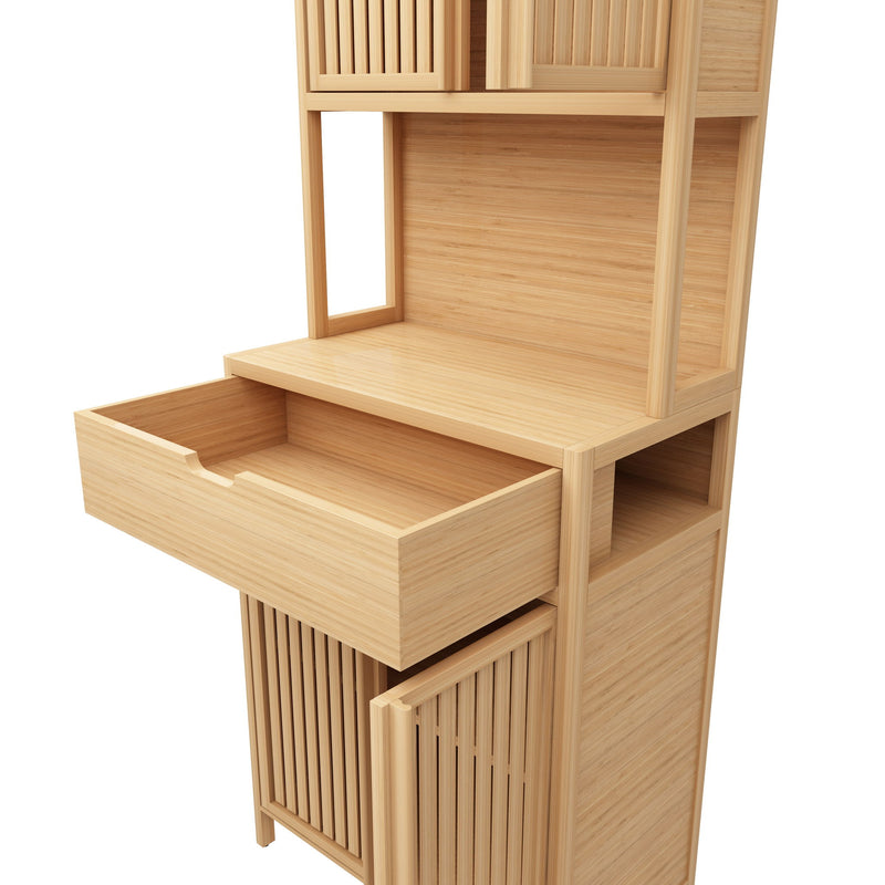 Rustic Cottage Style Double Door Bamboo Storage Cabinet With High Capacity For Main Living Spaces - Natural