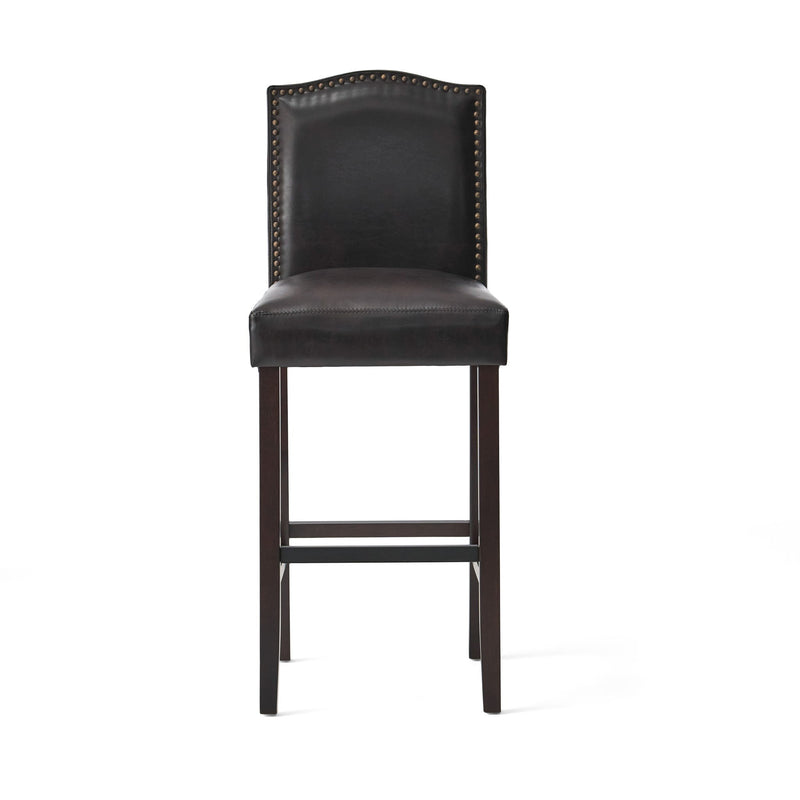 Bar Stools (Set of 2), Upholstered Barstools Armless, Rubber Wood Leg - Brown