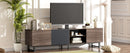 Modern TV With 3 Cabinets & Open Shelves, Color-Matching Media Console Table For Tvs Up To 80'', Entertainment Center With Drop Down Door For Living Room - Dark Brown