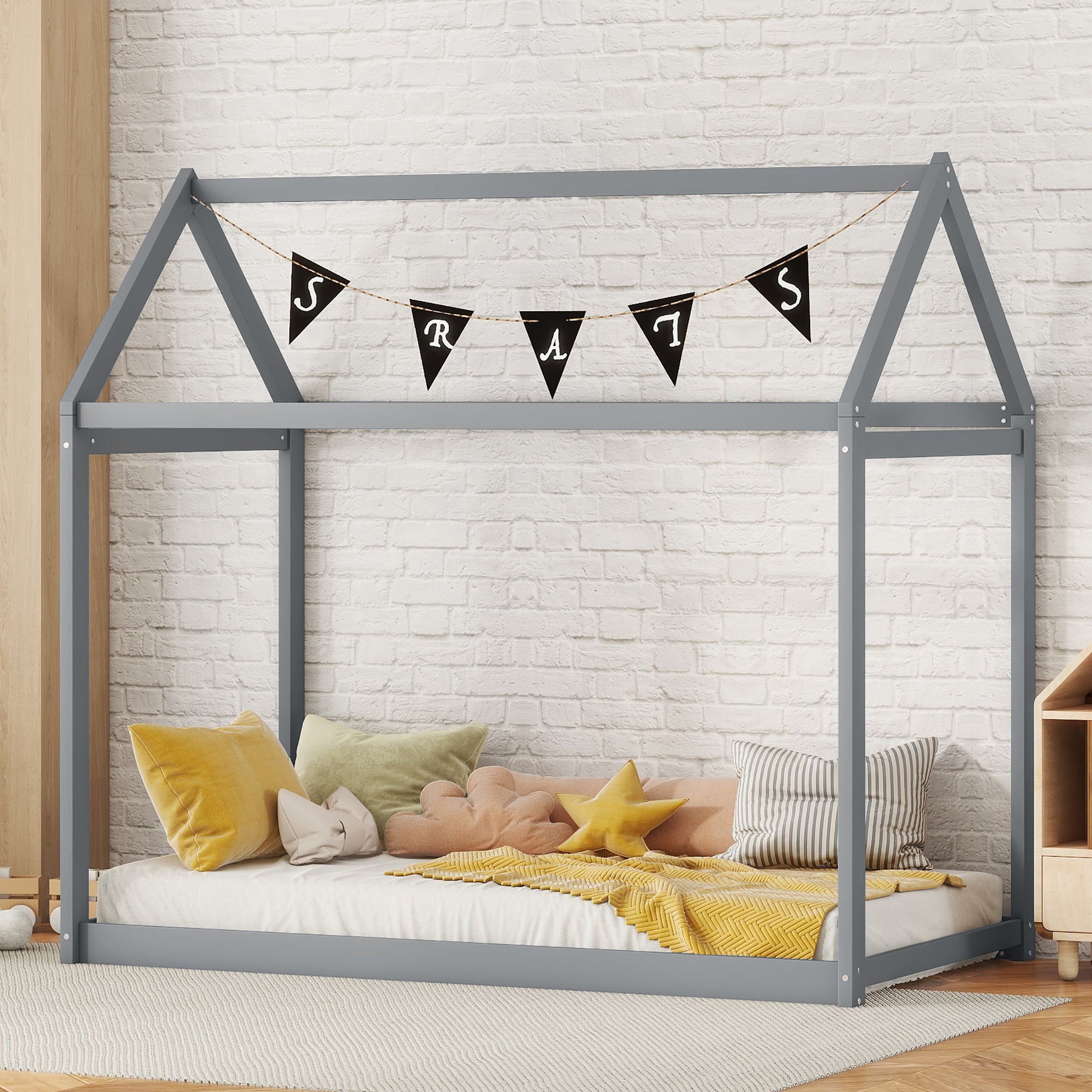 Twin Size Wooden House Bed, Gray - Atlantic Fine Furniture Melbourne FL