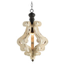 Farmhouse Chandeliar Distressed Pendant French Country Wood Chandelier For Living Room Foyer, Bulb Not Included - Antique Cream