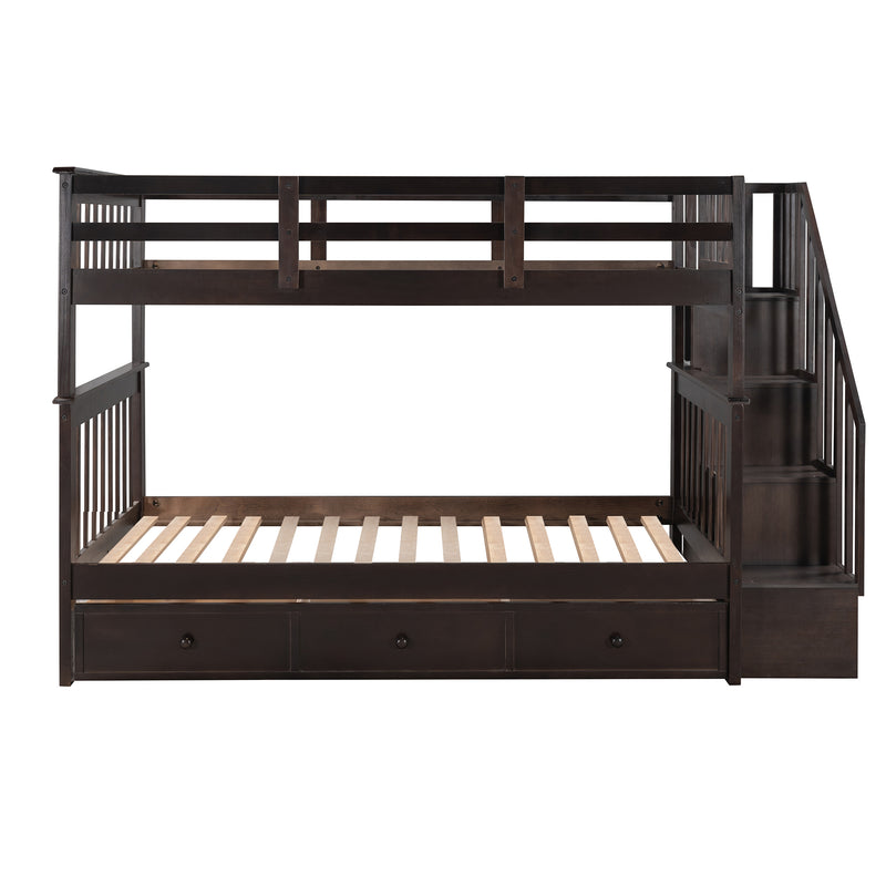 Stairway Twin-Over-Twin Bunk Bed with Three Drawers for Bedroom, Dorm - Espresso(Old sku: LP000309AAP)