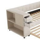 Upholstered Bed With Storage And Twin Trundle, USB Charging Ports