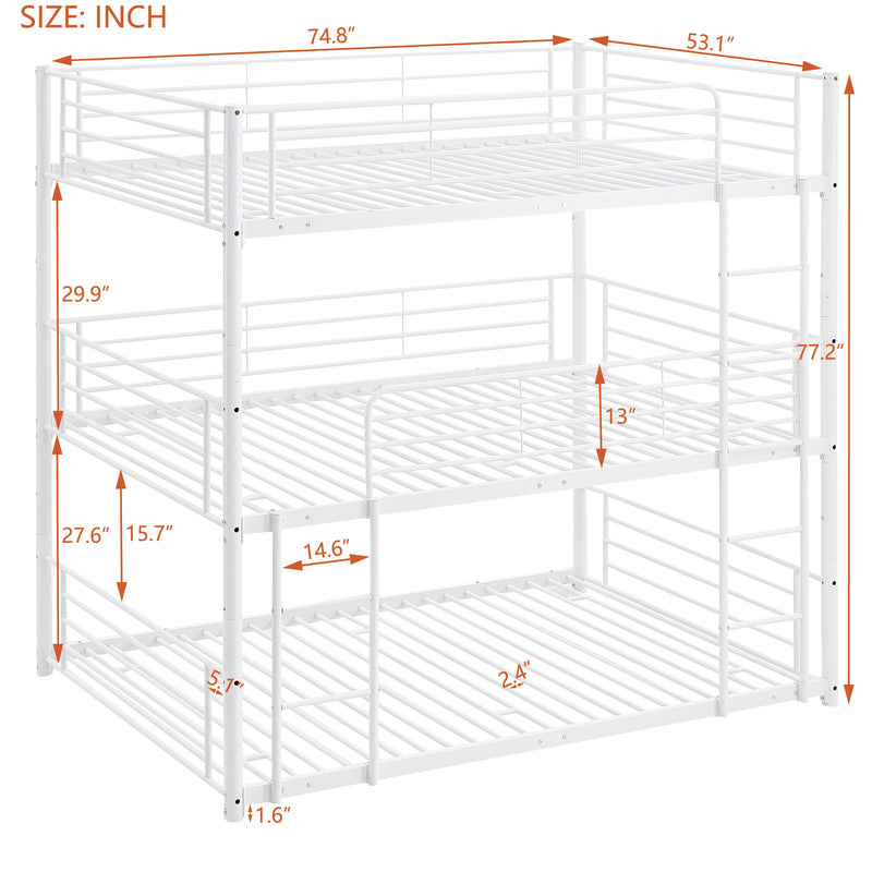 Full-Full-Full Metal  Triple Bed  with Built-in Ladder, Divided into Three Separate Beds,White(OLD SKU:LP000297AAK)