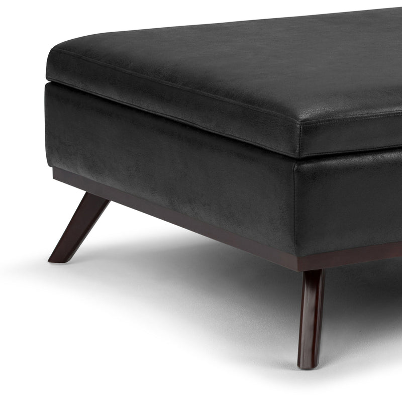 Owen - Square Coffee Table Storage Ottoman - Distressed Black