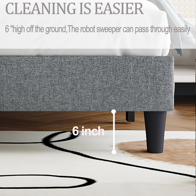 King size Adjustable Headboard with Fine Linen Upholstery and Button Tufting for Bedroom,  Wave Top  LIGHT GREY