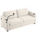 Corduroy Sleeper Sofa Loveseat Sofa With Full Size Mattress, 2 USB Ports, 2 Cup Holders, 2 Side Pockets And Phone Holder