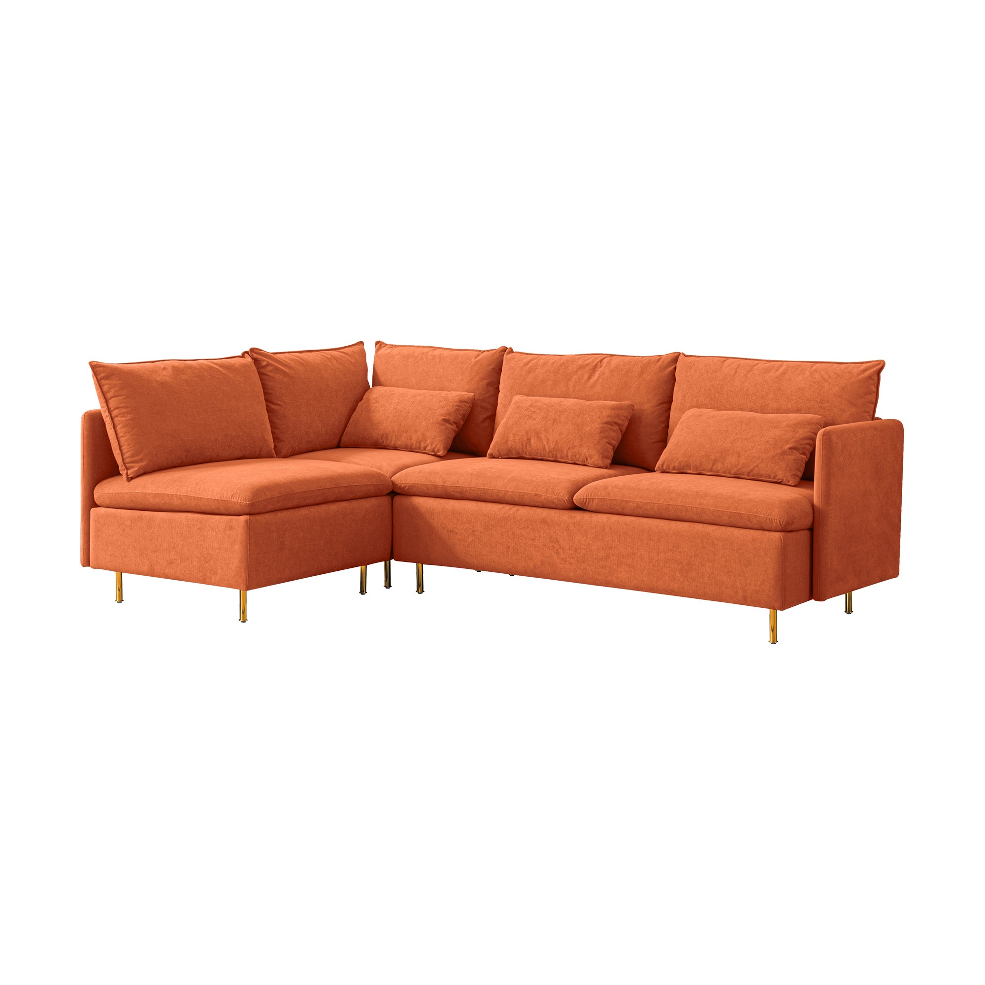 Modular L-shaped Corner sofa ,Left Hand Facing Sectional Couch,Orange Cotton Linen-90.9''