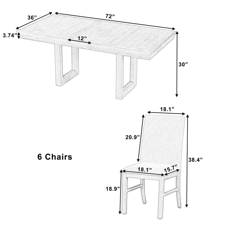 Topmax - 7 Piece Traditional Extendable Dining Table Set With Butterfly Leaf And 6 Upholstered Dining Table Set