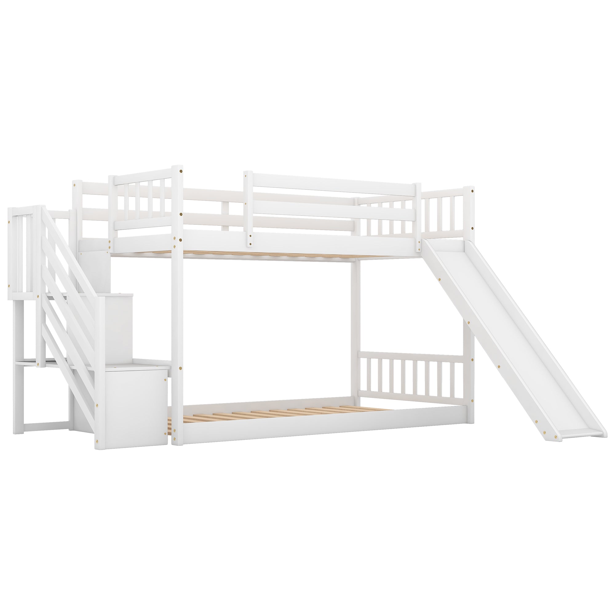 Twin over Twin Bunk Bed with Convertible Slide and Stairway, White - Atlantic Fine Furniture Melbourne FL