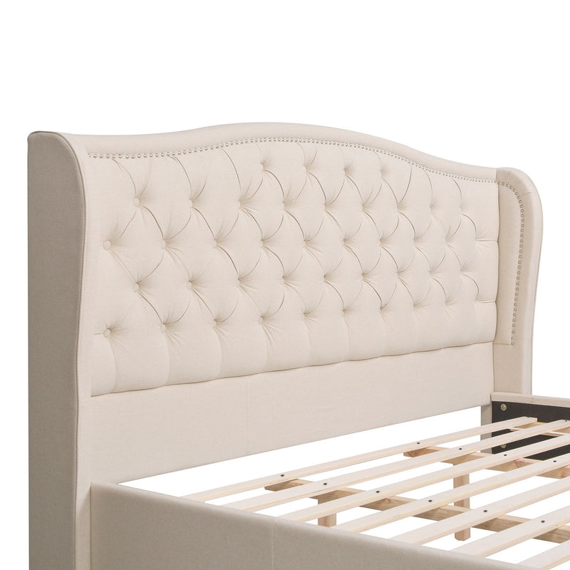 Fontana - Queen Wingback Upholstered Platform Bed Frame