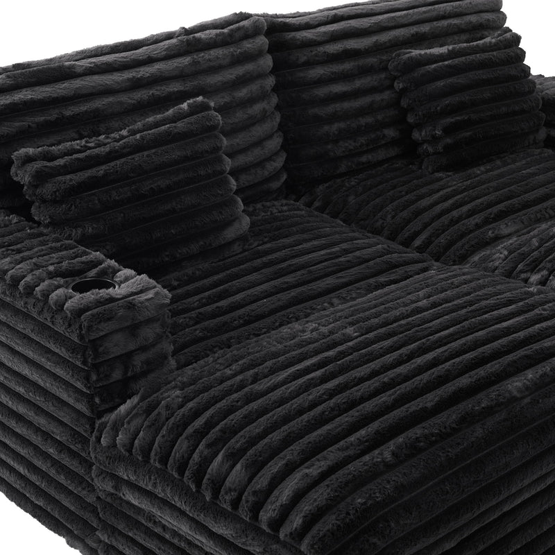 Plush Oversized Double Chaise Lounge Sofa Bed With USB Ports And Cup Holders