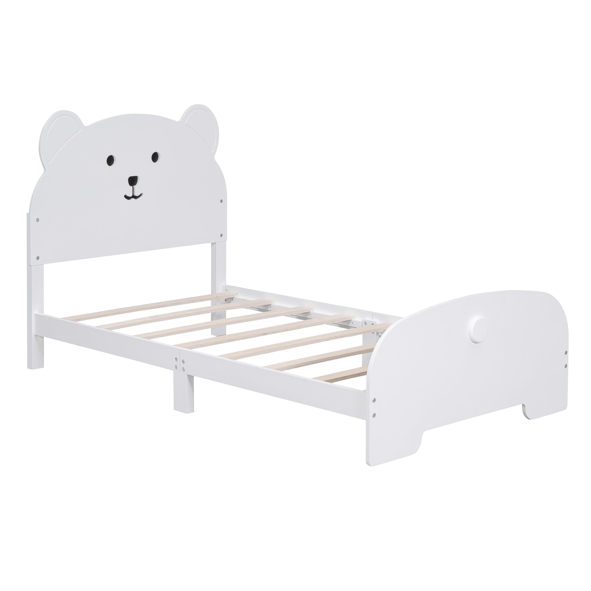 Twin Size Wood Platform Bed with Bear-shaped Headboard and Footboard,White - Atlantic Fine Furniture Melbourne FL
