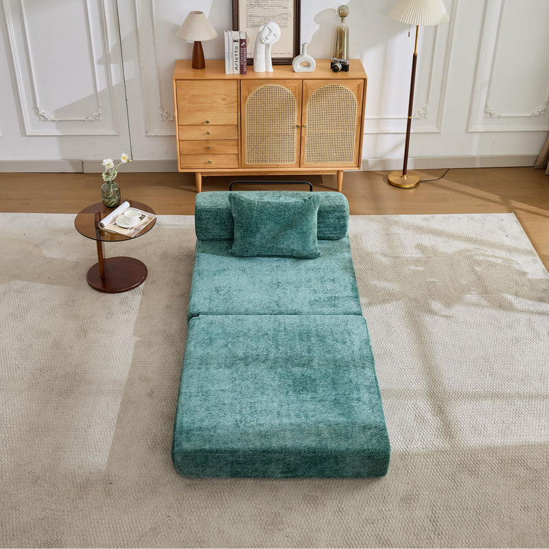 Convertible Floor Sofa Bed With Fixed Shape Frame For Living Room - Dark Green