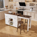 Modern Kitchen Island With Extendable Dining Table & Power Outlet - White