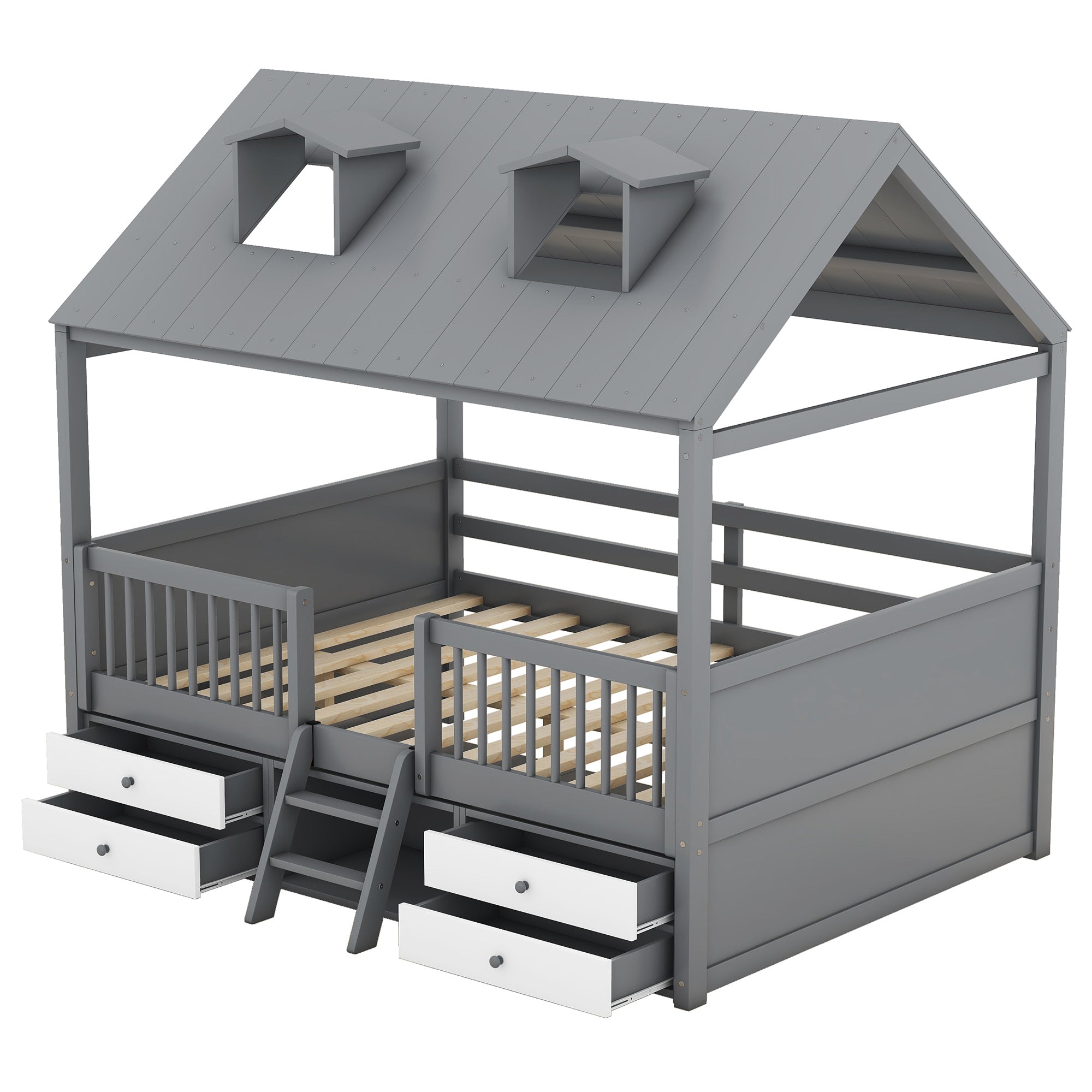 Full Size Wood Bed House Bed Frame,Gray - Atlantic Fine Furniture Melbourne FL